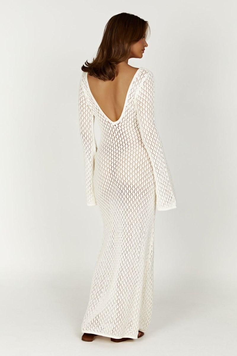 Women's Meshki Kayleigh Crochet Fishtail Flare Sleeve Maxi Dress White Australia | Z0K-4952