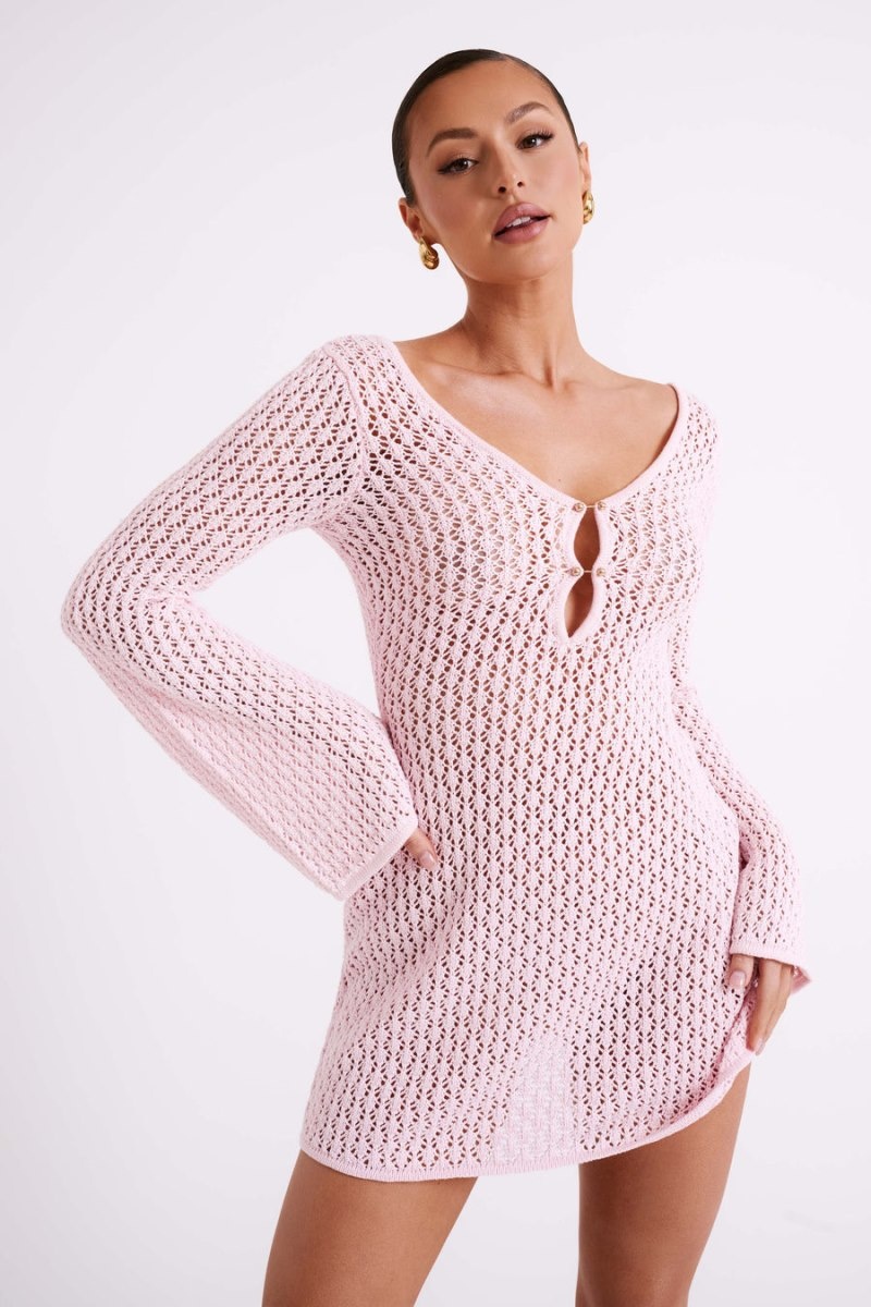 Women's Meshki Kayleigh Crochet Knit Mini Dress Rose Australia | G3T-9047