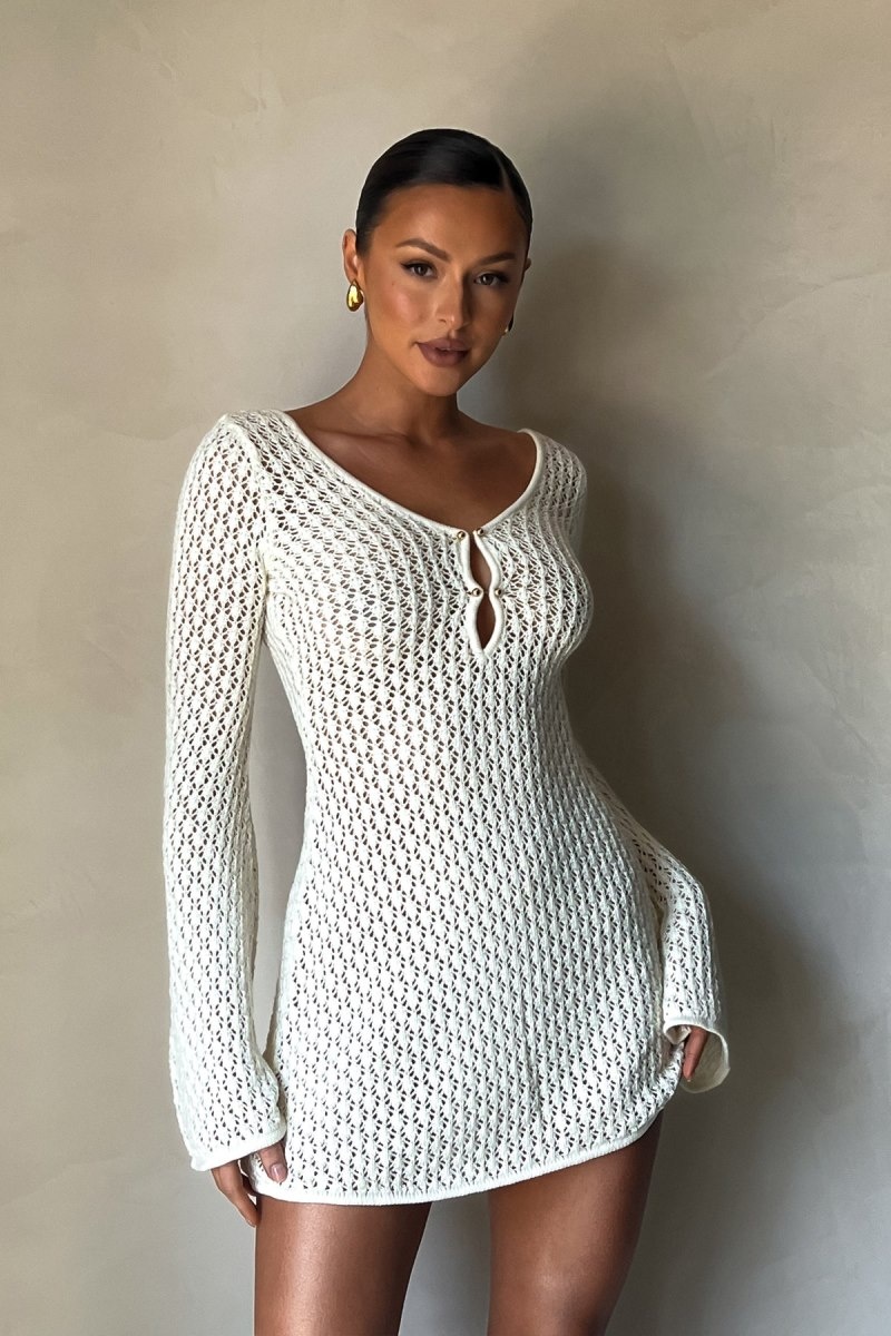 Women\'s Meshki Kayleigh Crochet Knit Mini Dress White Australia | J7M-8473