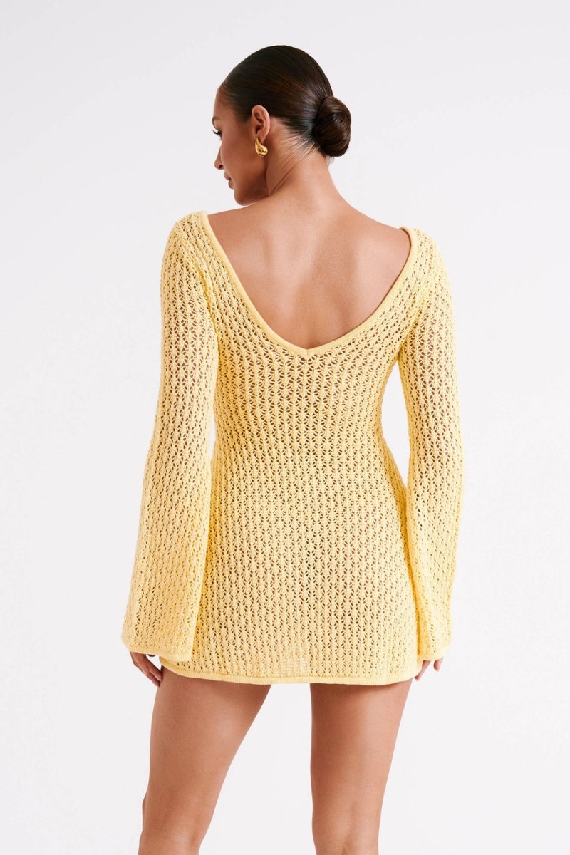 Women's Meshki Kayleigh Crochet Knit Mini Dress Lemon Australia | R9V-7787