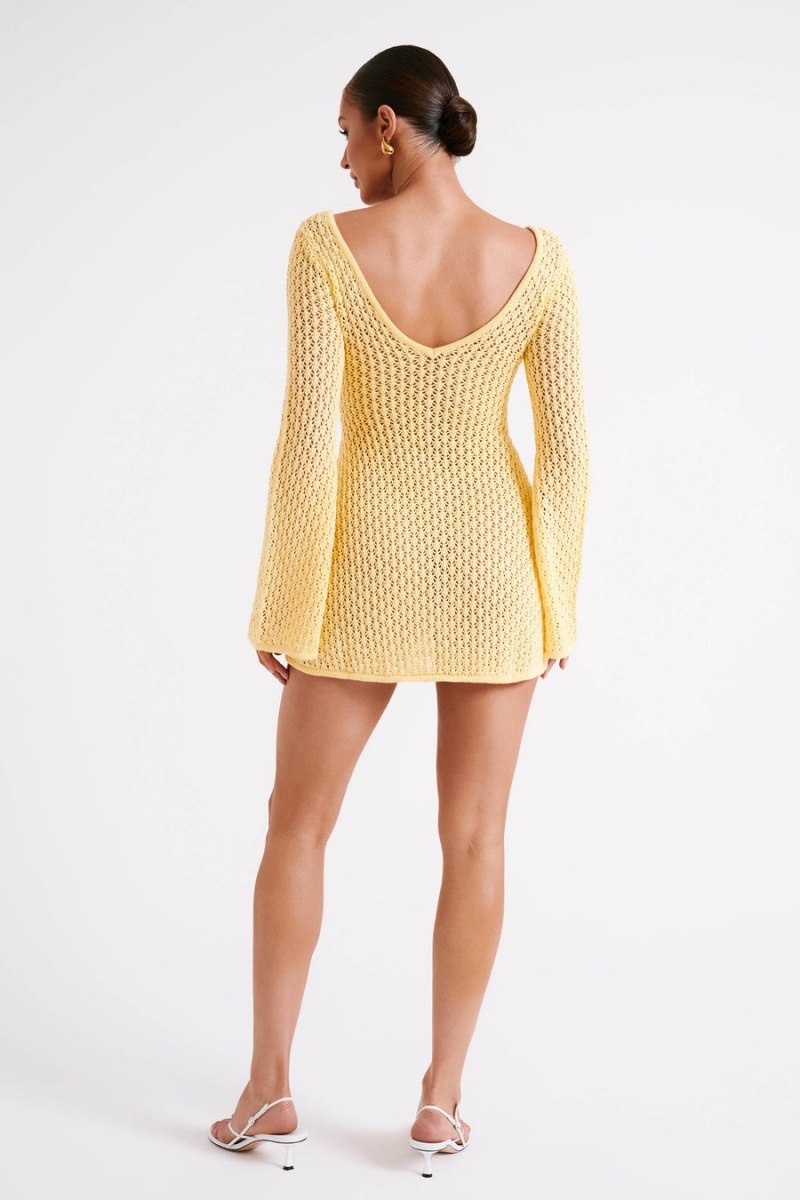 Women's Meshki Kayleigh Crochet Knit Mini Dress Lemon Australia | R9V-7787