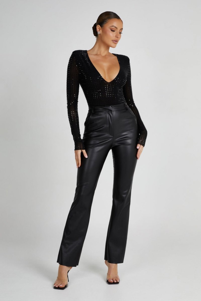 Women's Meshki Keenan Square Diamante Bodysuit Black Australia | W2U-3355