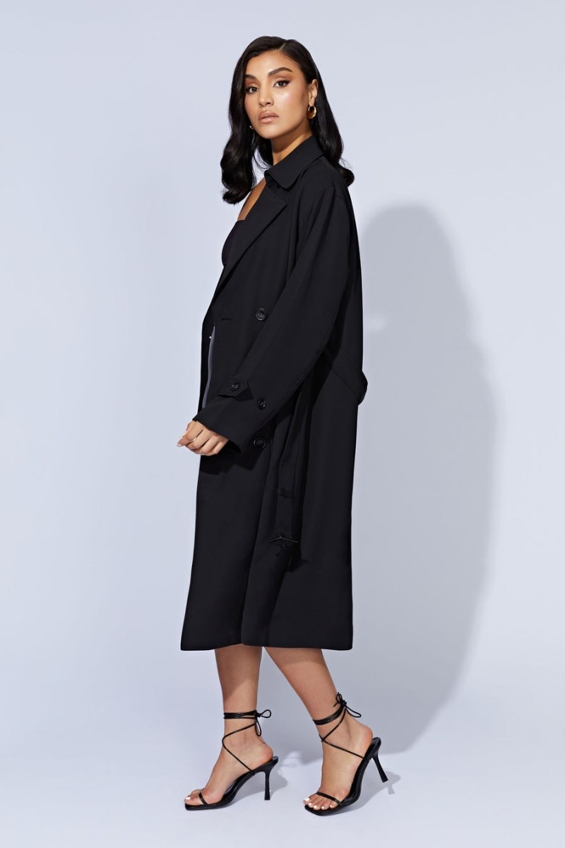 Women's Meshki Keily Super Oversized Trench Coat Black Australia | J5Y-3284