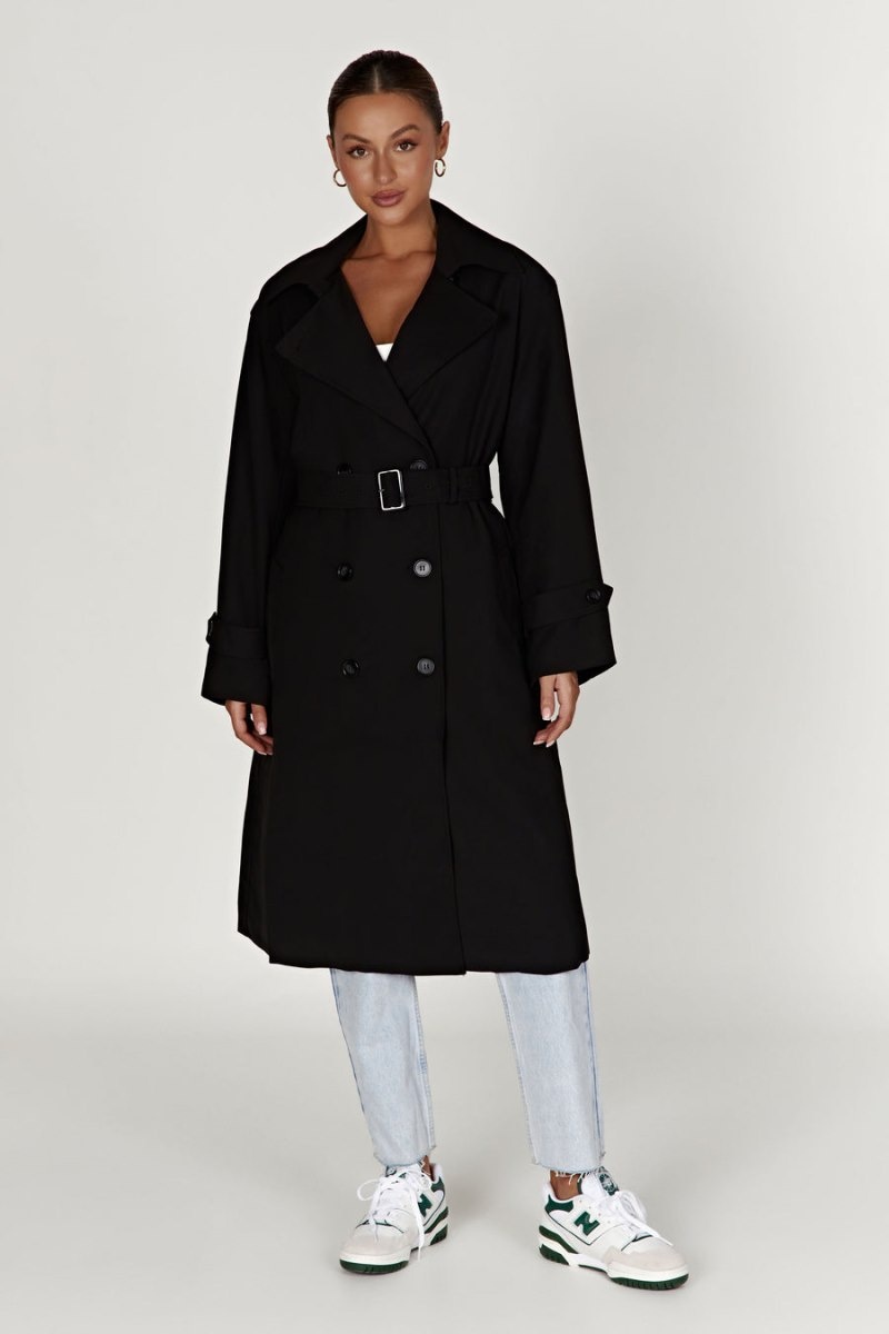 Women's Meshki Keily Super Oversized Trench Coat Black Australia | J5Y-3284