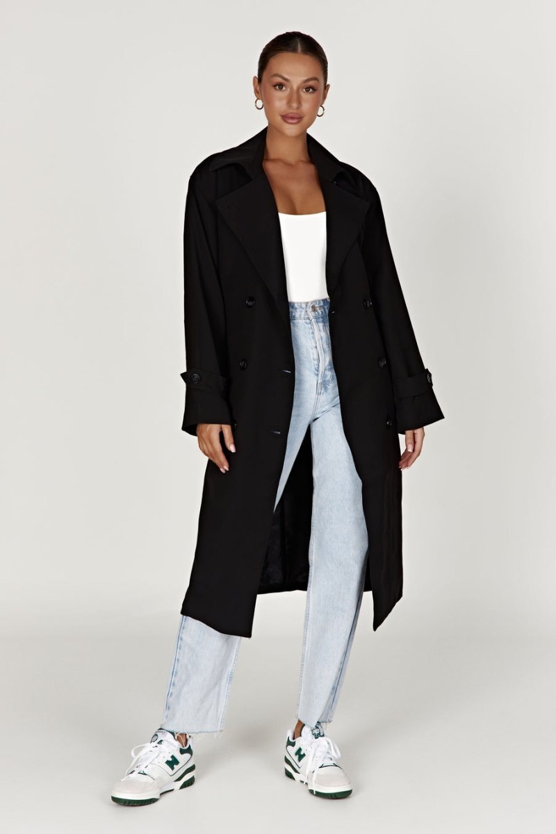 Women's Meshki Keily Super Oversized Trench Coat Black Australia | J5Y-3284