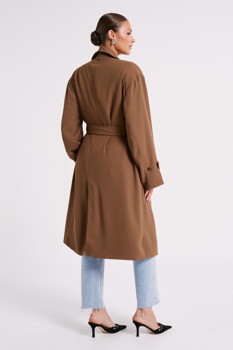 Women's Meshki Keily Super Oversized Trench Coat Chocolate Australia | E0Y-5255