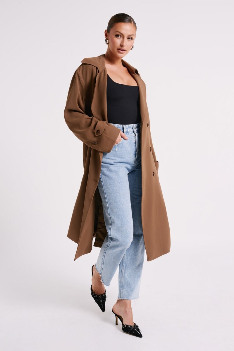 Women's Meshki Keily Super Oversized Trench Coat Chocolate Australia | E0Y-5255