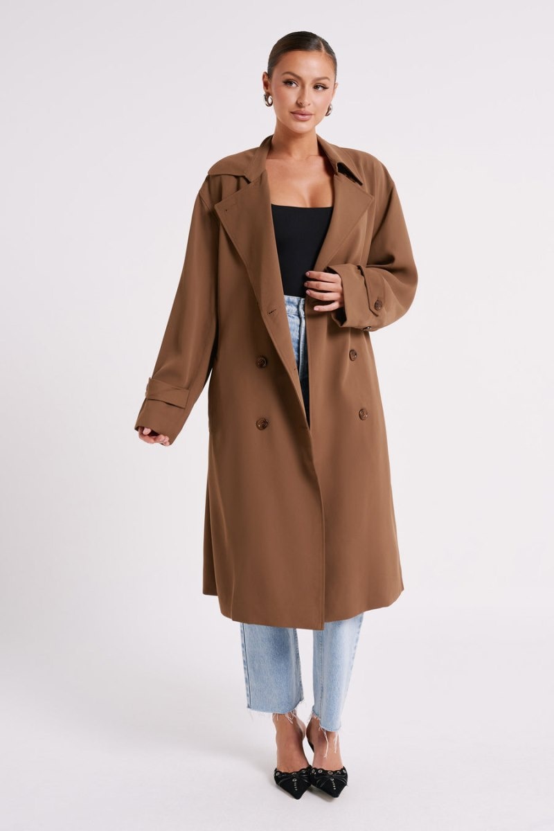 Women's Meshki Keily Super Oversized Trench Coat Chocolate Australia | E0Y-5255