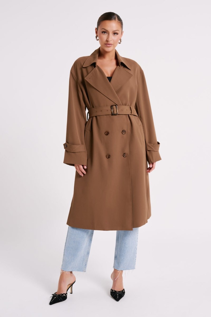 Women's Meshki Keily Super Oversized Trench Coat Chocolate Australia | E0Y-5255