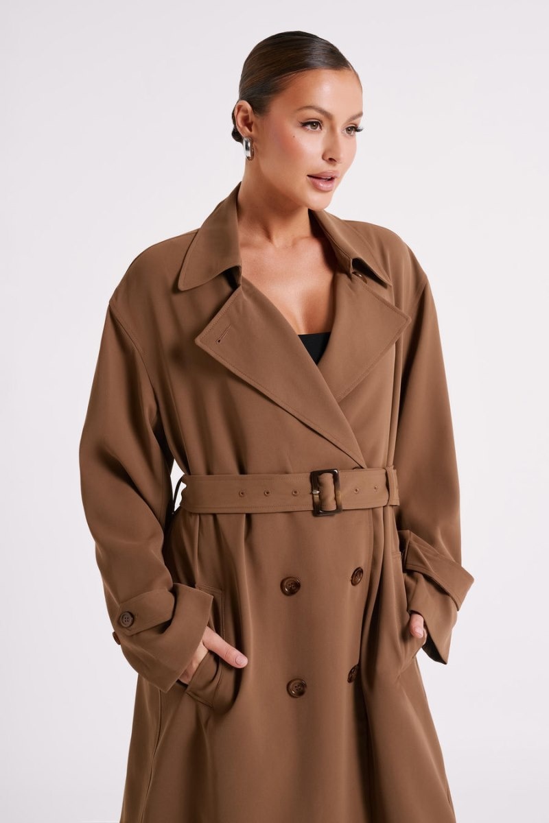 Women's Meshki Keily Super Oversized Trench Coat Chocolate Australia | E0Y-5255