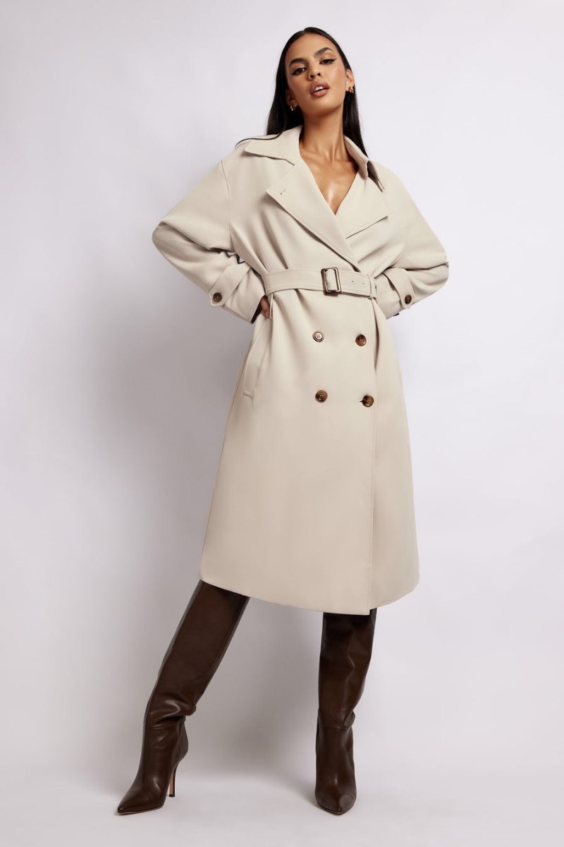 Women's Meshki Keily Super Oversized Trench Coat Cream Australia | R1S-5332