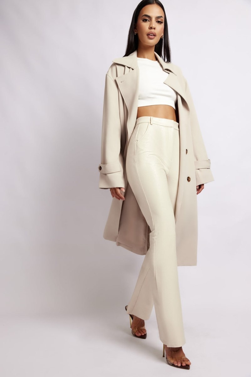 Women's Meshki Keily Super Oversized Trench Coat Cream Australia | R1S-5332