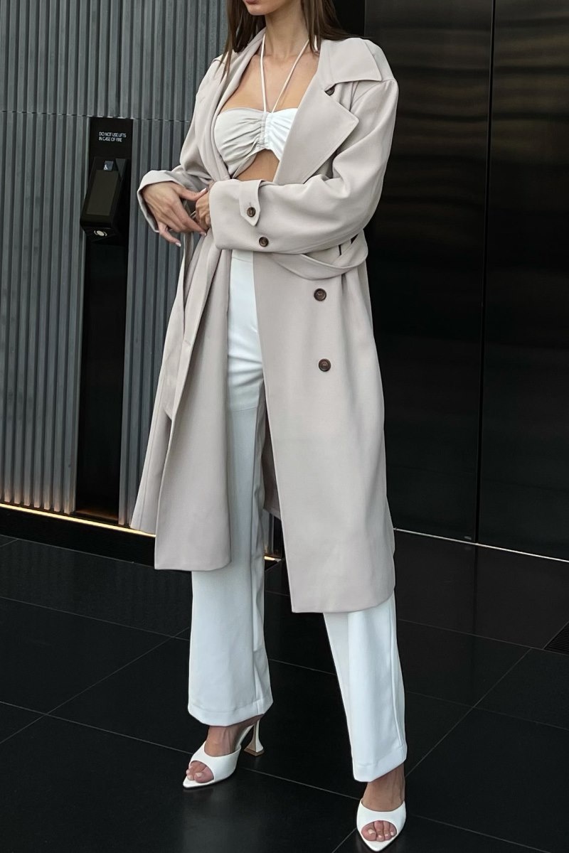 Women\'s Meshki Keily Super Oversized Trench Coat Cream Australia | R1S-5332