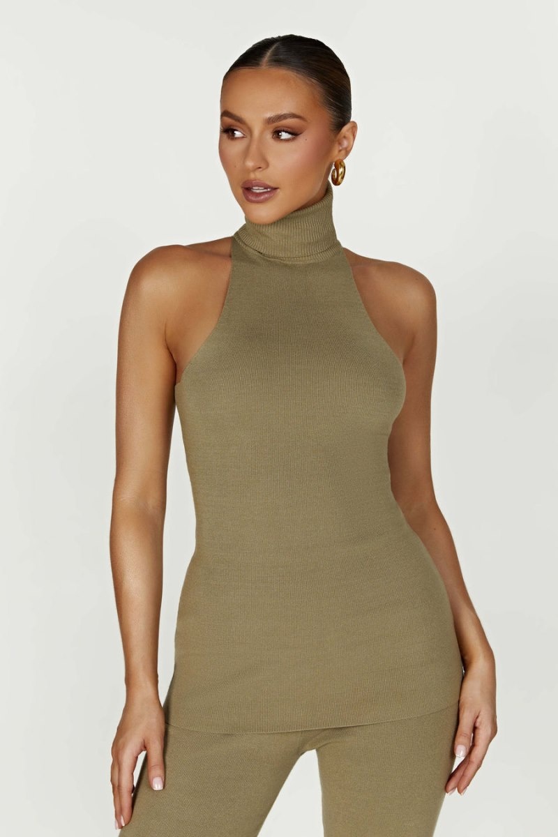 Women's Meshki Kelsea Sleeveless Turtleneck Tops Olive Australia | K6K-9025