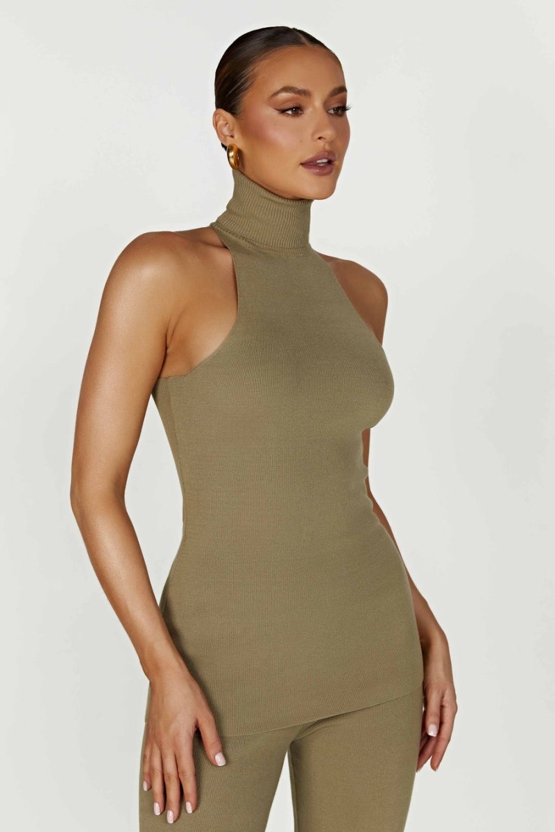 Women's Meshki Kelsea Sleeveless Turtleneck Tops Olive Australia | K6K-9025