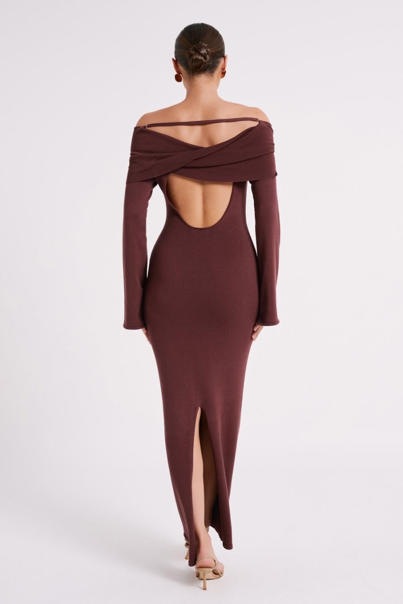 Women's Meshki Kenny Long Sleeve Knit Maxi Dress Chocolate Australia | F1L-0542