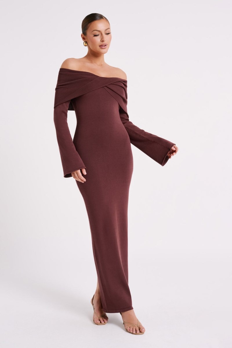 Women's Meshki Kenny Long Sleeve Knit Maxi Dress Chocolate Australia | F1L-0542