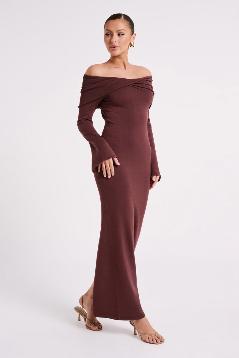 Women's Meshki Kenny Long Sleeve Knit Maxi Dress Chocolate Australia | F1L-0542