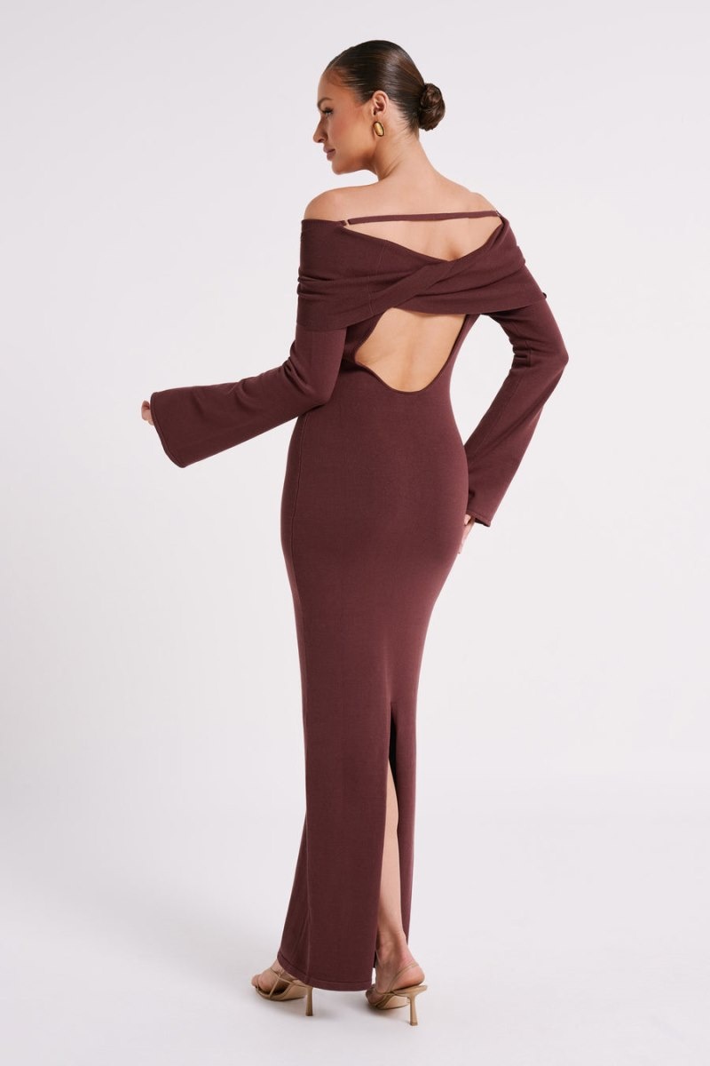 Women's Meshki Kenny Long Sleeve Knit Maxi Dress Chocolate Australia | F1L-0542