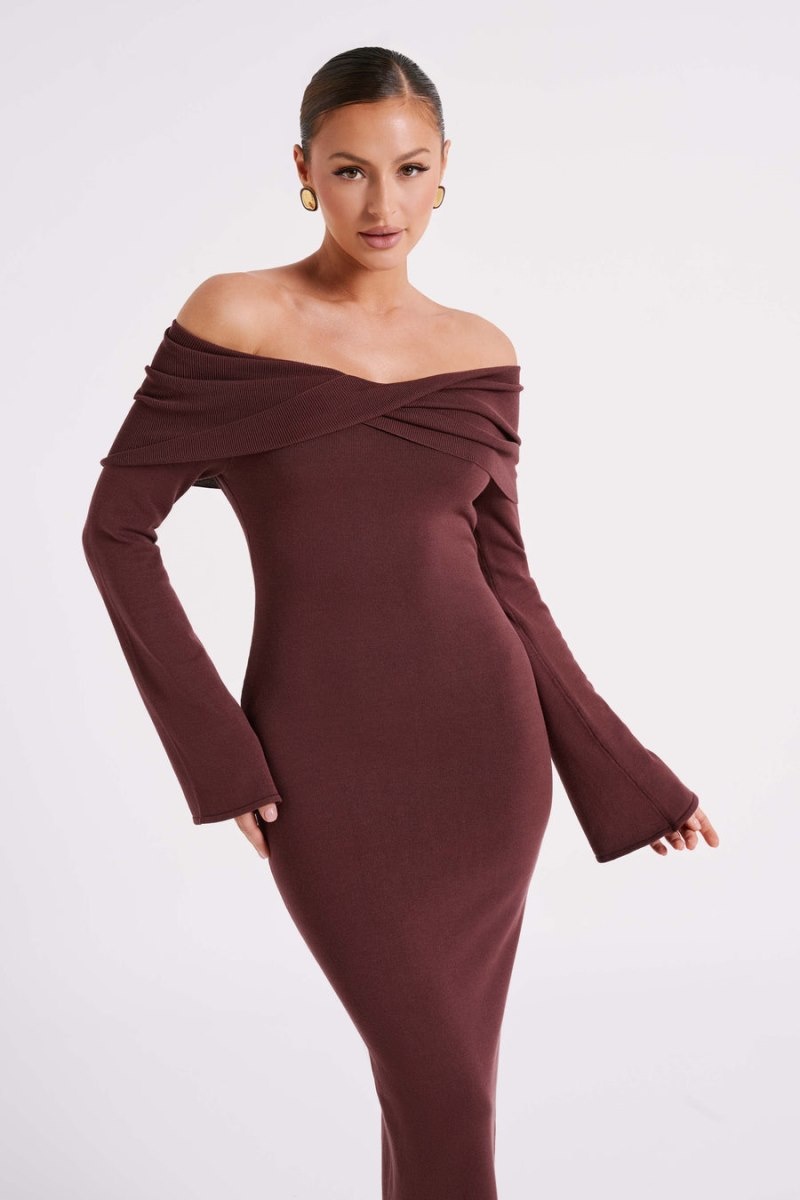 Women's Meshki Kenny Long Sleeve Knit Maxi Dress Chocolate Australia | F1L-0542