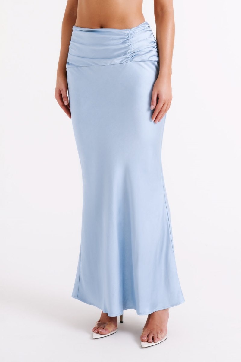 Women's Meshki Khalani Ruched Satin Maxi Skirts Blue Australia | U2F-7260