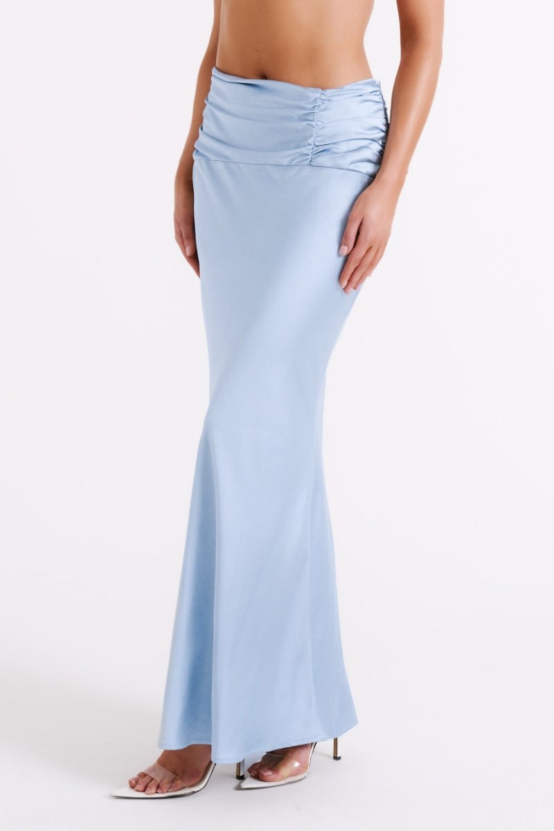 Women's Meshki Khalani Ruched Satin Maxi Skirts Blue Australia | U2F-7260