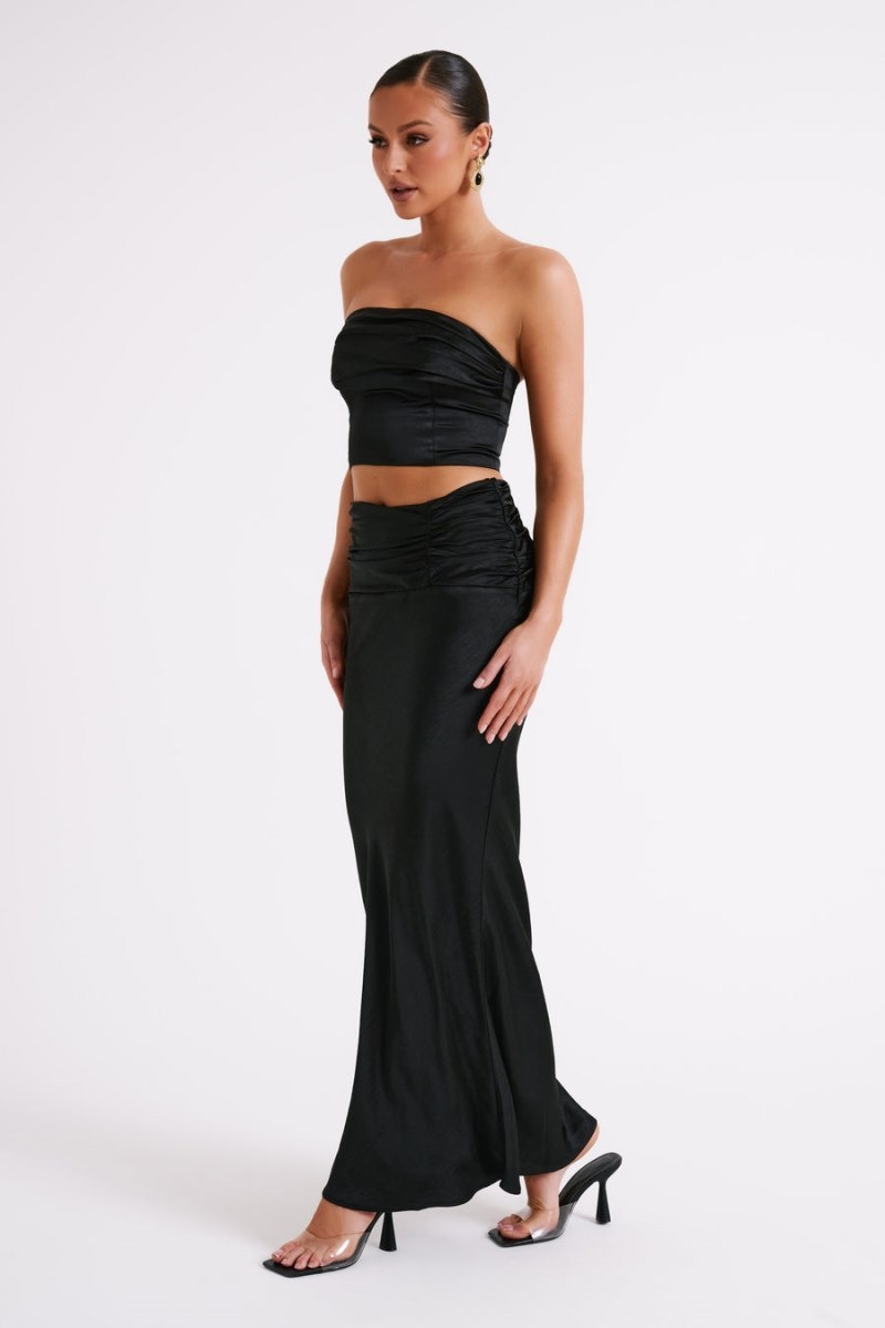 Women's Meshki Khalani Ruched Strapless Satin Tops Black Australia | K8N-0474