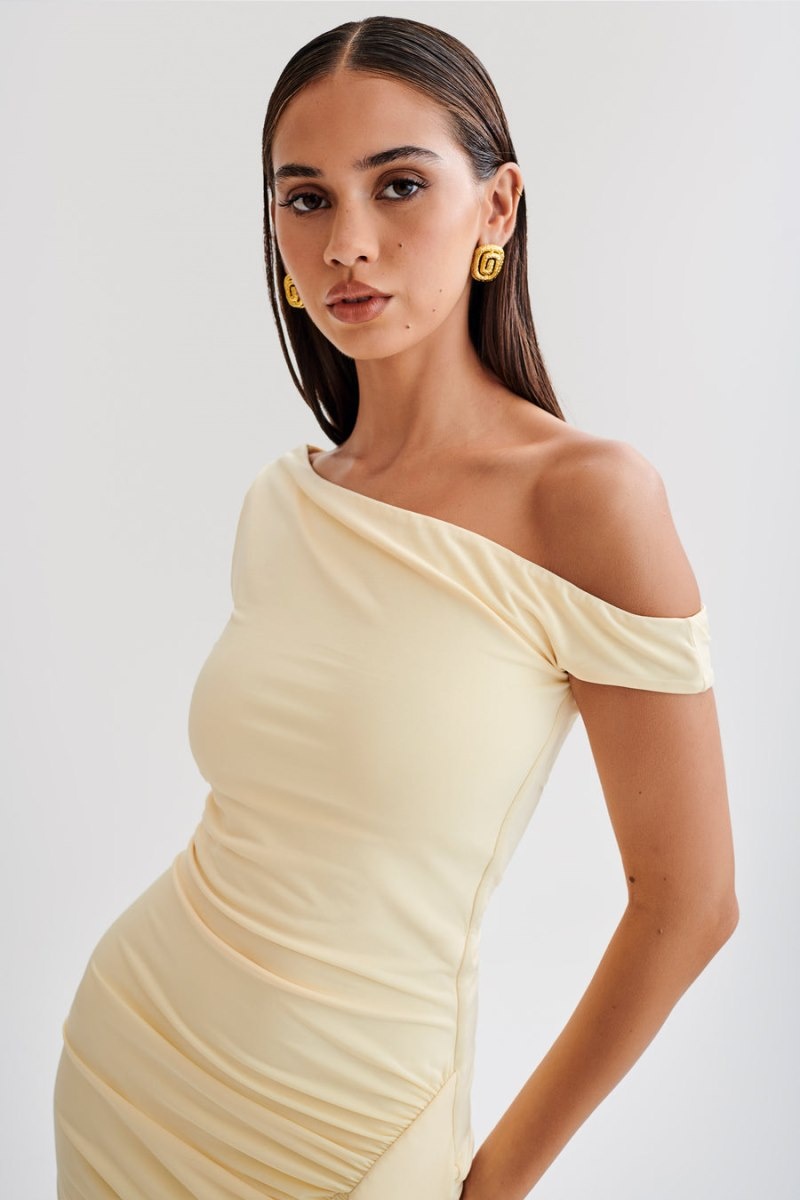 Women's Meshki Kiera Slinky Off Shoulder Mini Dress Lemon Australia | T3I-6397