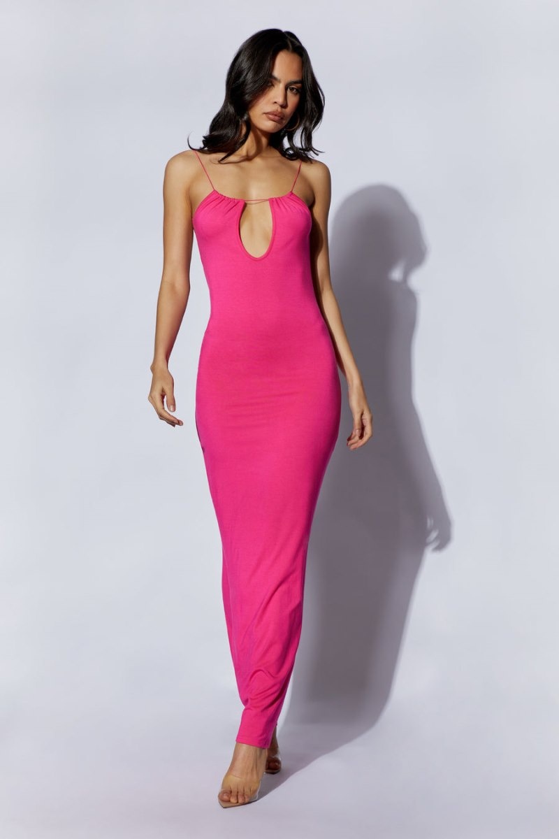 Women's Meshki Kirsty Strappy Circle Cutout Maxi Dress Fuchsia Australia | M5W-5127