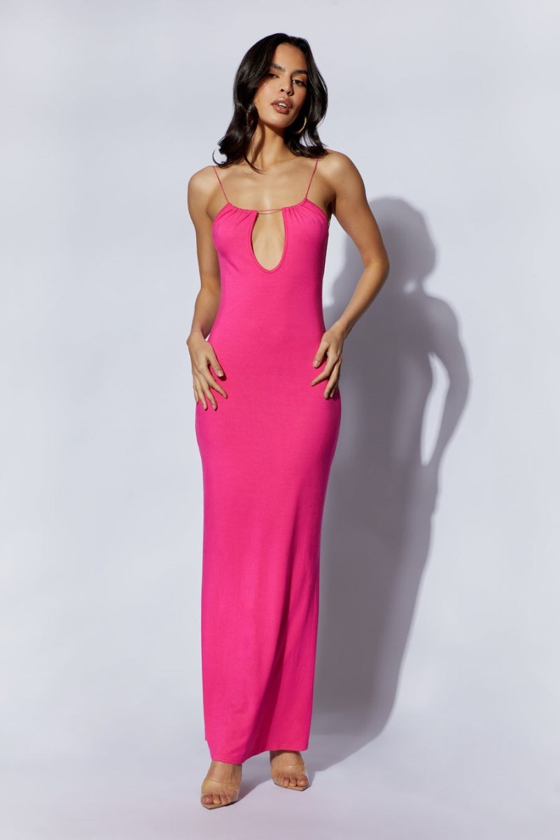 Women's Meshki Kirsty Strappy Circle Cutout Maxi Dress Fuchsia Australia | M5W-5127