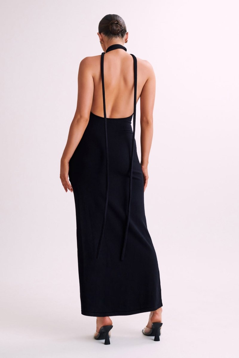 Women's Meshki Koko Knit Split Maxi Dress Black Australia | X4P-8428