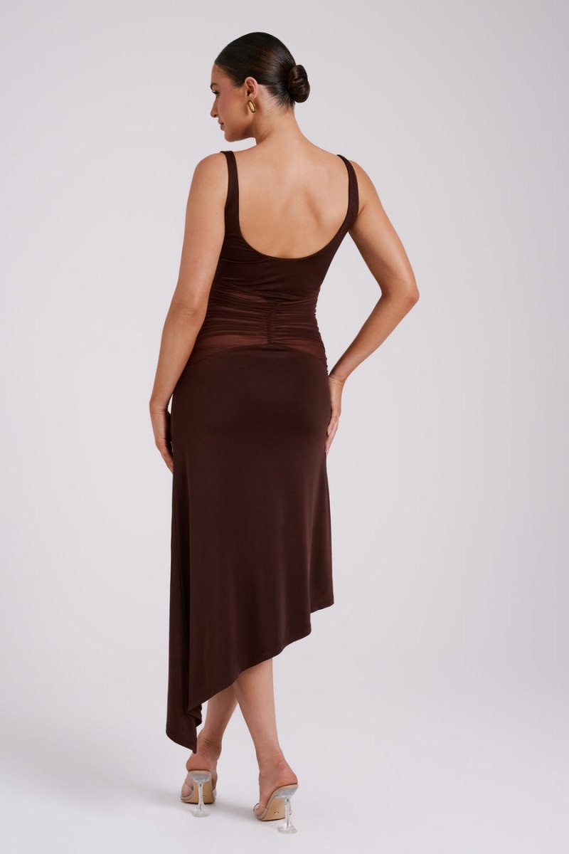 Women's Meshki Kora Mesh Panelled Midi Dress Dark Brown Australia | S4D-4257