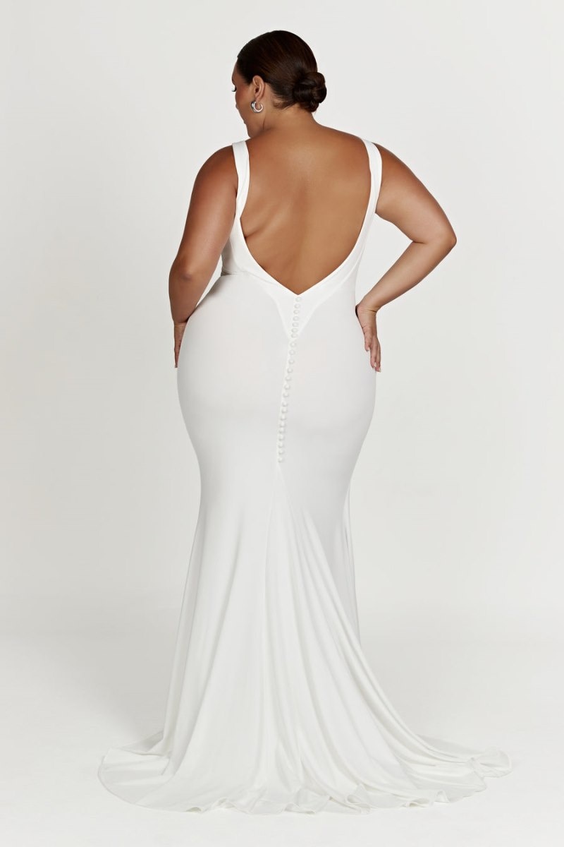 Women's Meshki Kyla Low Back Gown Wedding Dress White Australia | S4N-3863