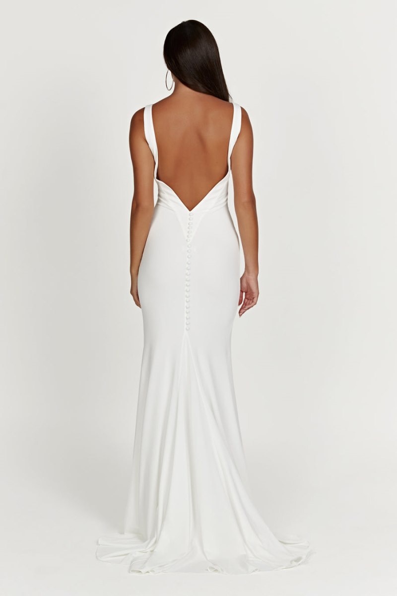 Women's Meshki Kyla Low Back Gown Wedding Dress White Australia | S4N-3863