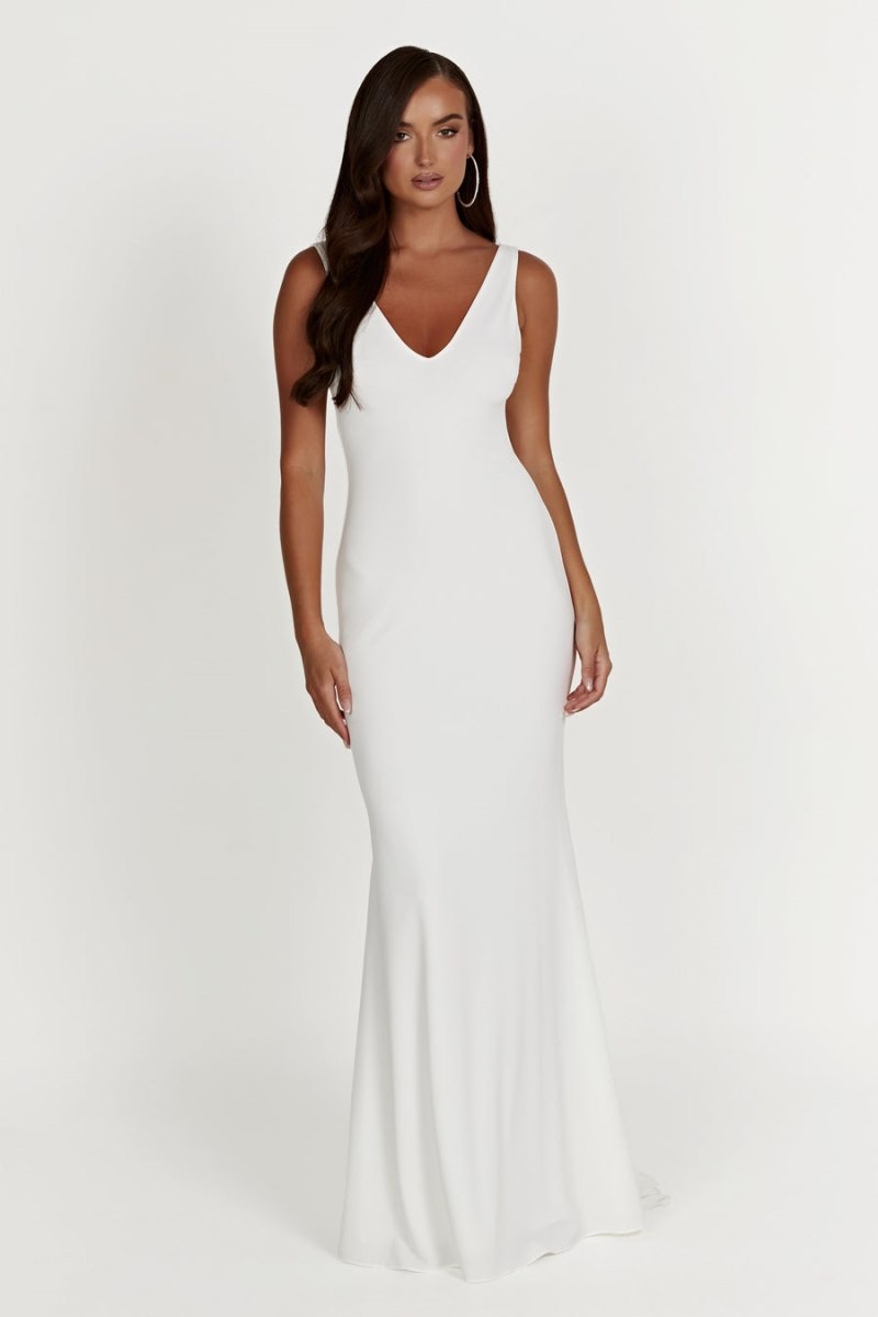 Women's Meshki Kyla Low Back Gown Wedding Dress White Australia | S4N-3863