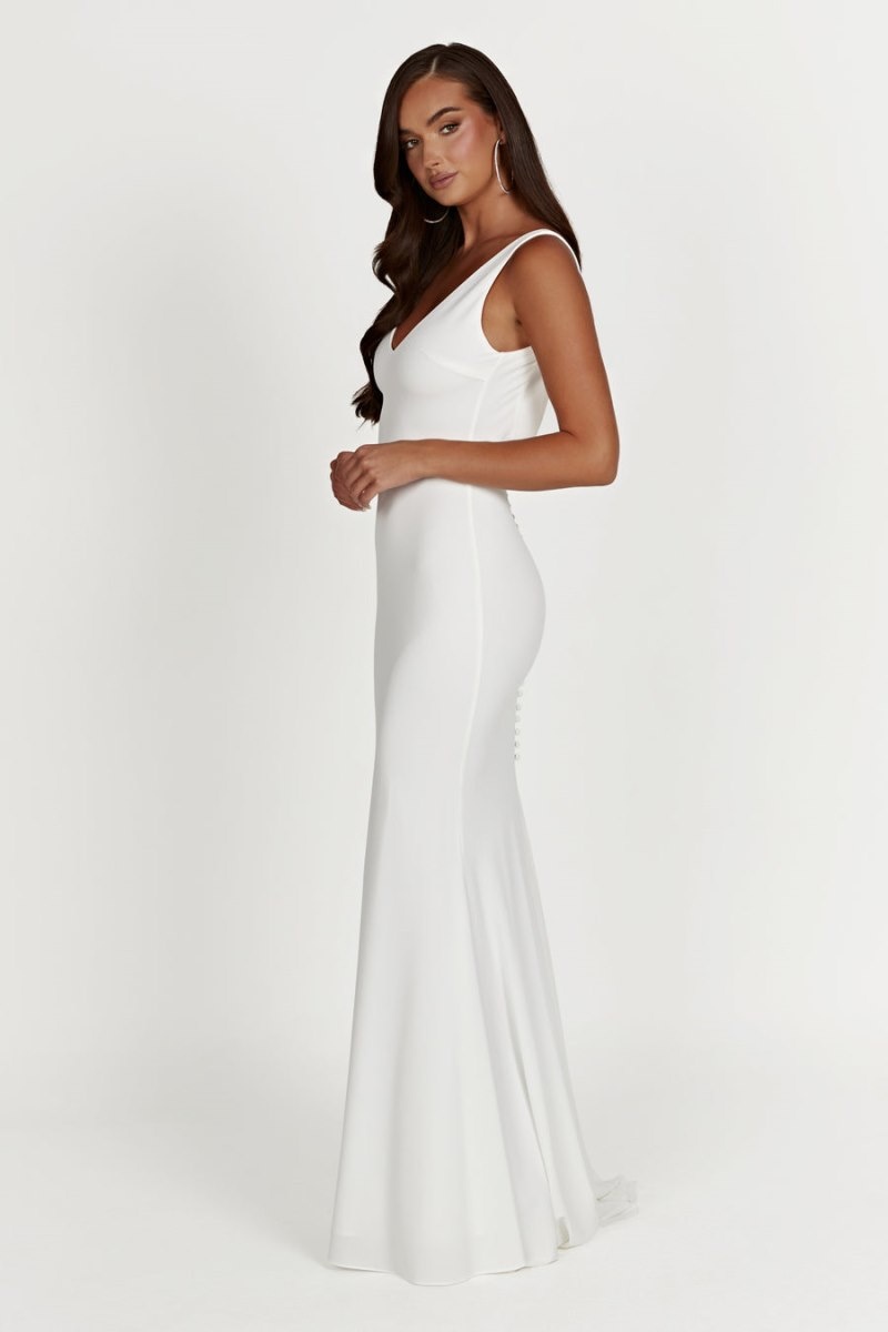 Women's Meshki Kyla Low Back Gown Wedding Dress White Australia | S4N-3863