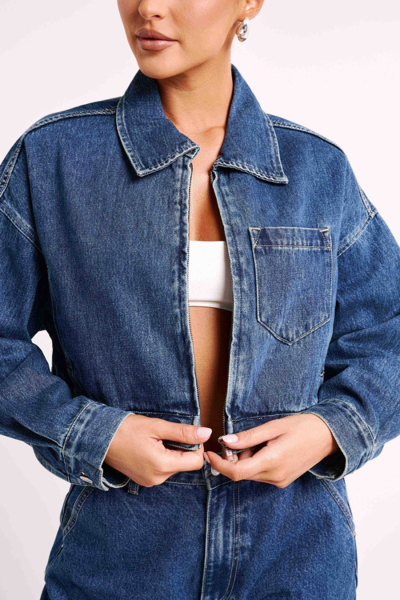 Women's Meshki Kyle Cropped Denim Jackets Dark Blue Australia | Q7B-0279