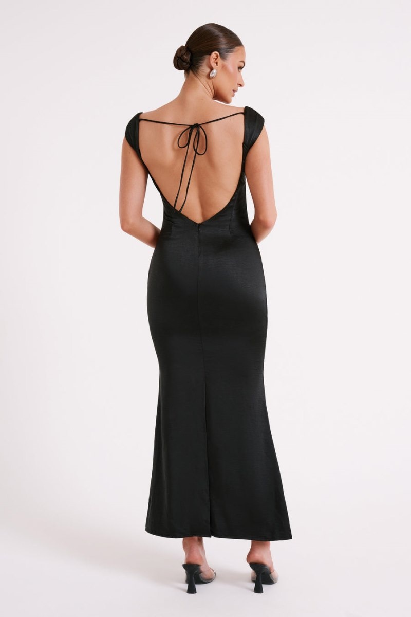 Women's Meshki Lacey Backless Satin Maxi Dress Black Australia | V7Z-3551