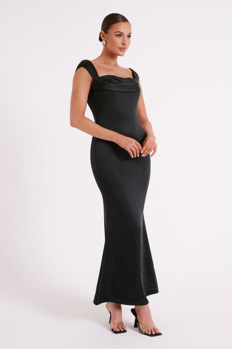 Women's Meshki Lacey Backless Satin Maxi Dress Black Australia | V7Z-3551