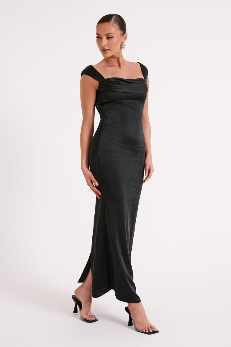 Women's Meshki Lacey Backless Satin Maxi Dress Black Australia | V7Z-3551