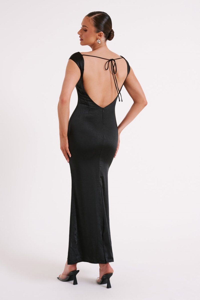 Women's Meshki Lacey Backless Satin Maxi Dress Black Australia | V7Z-3551