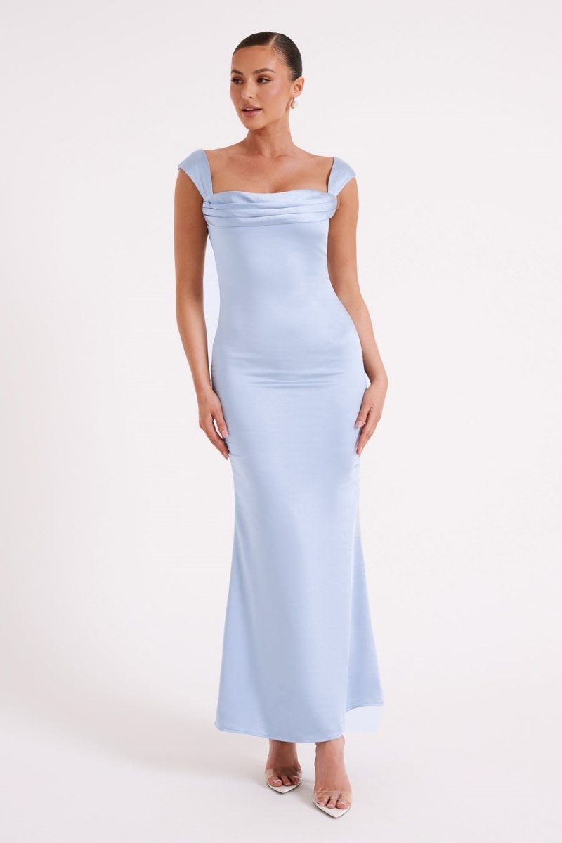 Women's Meshki Lacey Backless Satin Maxi Dress Blue Australia | T5R-1769