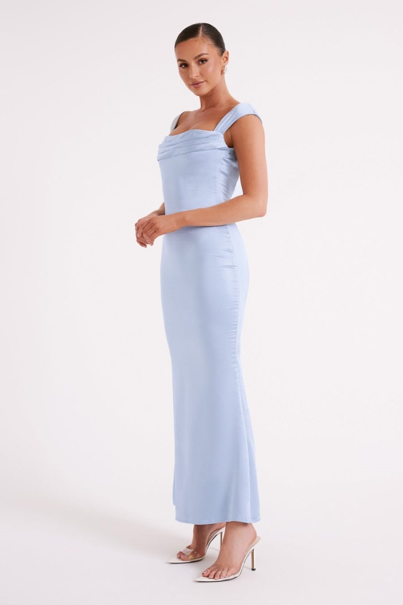 Women's Meshki Lacey Backless Satin Maxi Dress Blue Australia | T5R-1769