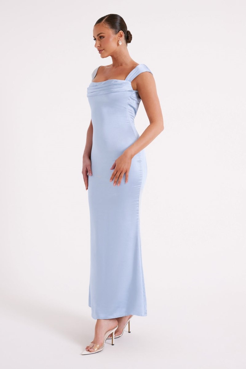 Women's Meshki Lacey Backless Satin Maxi Dress Blue Australia | T5R-1769