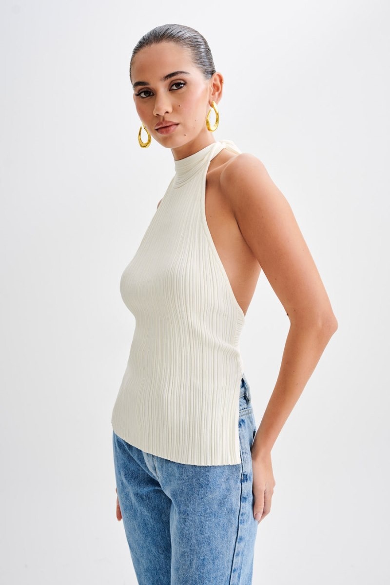 Women's Meshki Laila Longline Halter Rib Knit Tops White Australia | J9B-0849