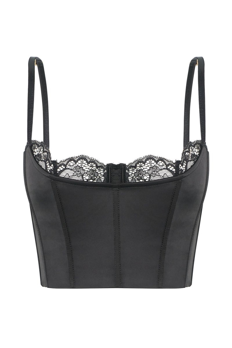 Women's Meshki Lake Lace Cami Crop Tops Black Australia | Z3A-5711