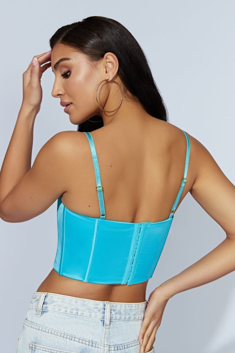 Women's Meshki Lake Lace Cami Crop Tops Light Turquoise Australia | M0I-4181