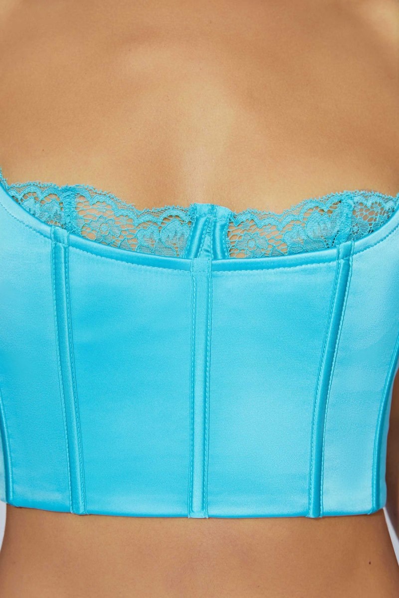 Women's Meshki Lake Lace Cami Crop Tops Light Turquoise Australia | M0I-4181