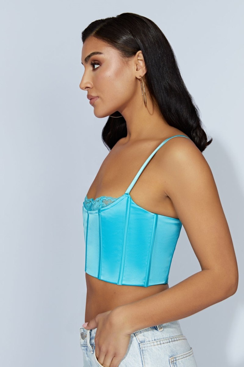 Women's Meshki Lake Lace Cami Crop Tops Light Turquoise Australia | M0I-4181