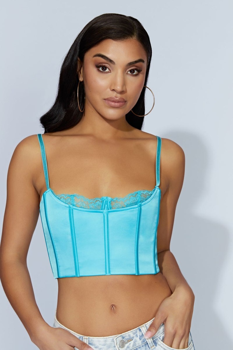 Women's Meshki Lake Lace Cami Crop Tops Light Turquoise Australia | M0I-4181